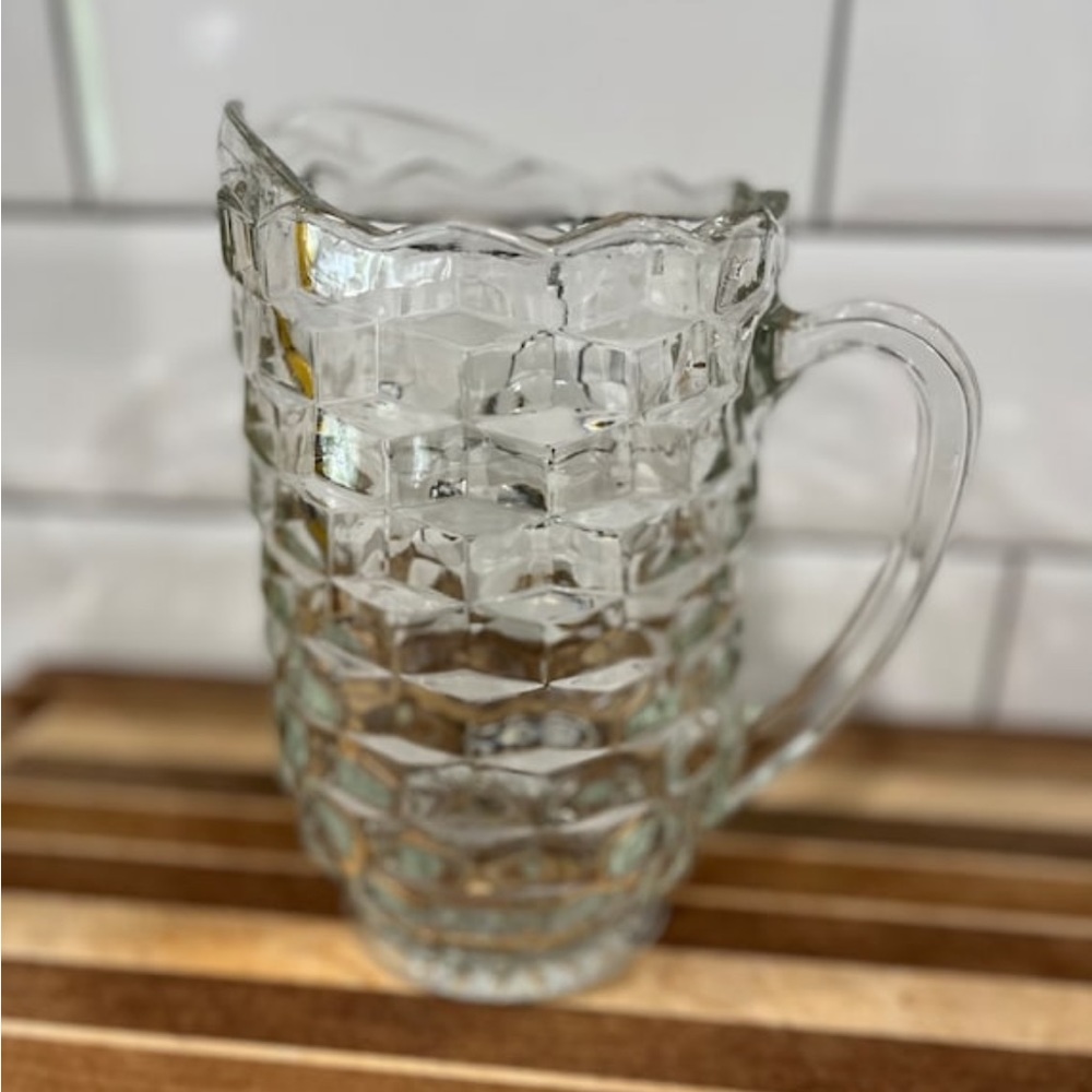 Whitehall clear glass cube 48 oz pitcher Indiana Glass Co vintage water pitcher